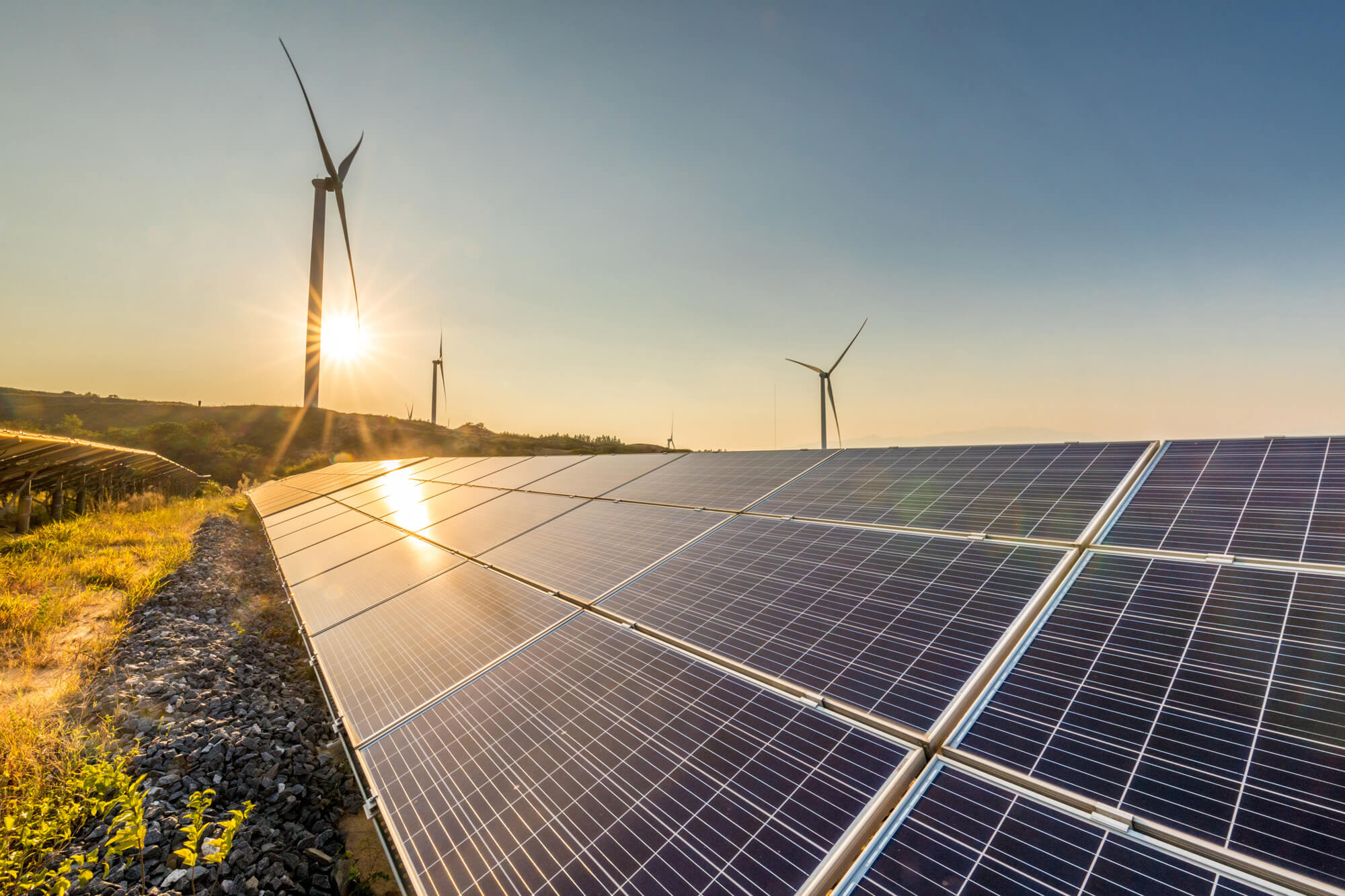 image showing solar panels and wind turbines